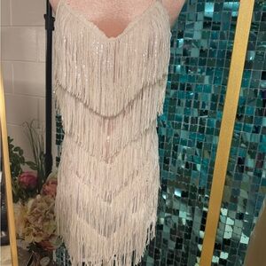 White Fringe Sequin Dress